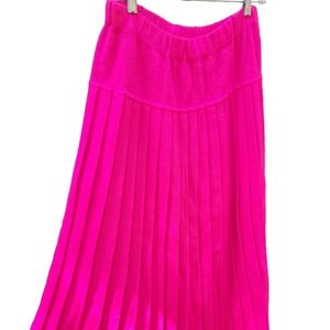 Vtg 80s Chaus Hot Pink Pleated Skirt L